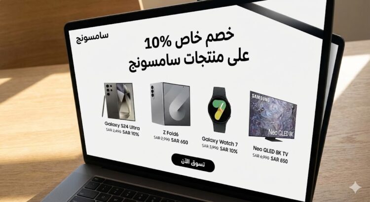 أحدث هواتف جالاكسي وشاشات سامسونج الذكية مع شعار خصم 10%.